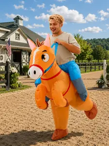 Funny Inflatable Horse Costume for Adults, Ride-On Blow-Up Cowboy Horse Suit, Perfect for Halloween and Western Parties
