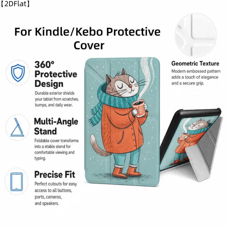 For Kindle/Kobo/Tolino Case, with stand Cat In Winter Coat for New Kindle 11Th 2019, for Kindle 11th Generation Case for Kindle 11Th (2022/2024), 6-Inch, 7-Inch Kindle Paperwhite 12Th Generation 2024 Vision Color (2024) /Vision 6 (2021）/Shine Color (2024)