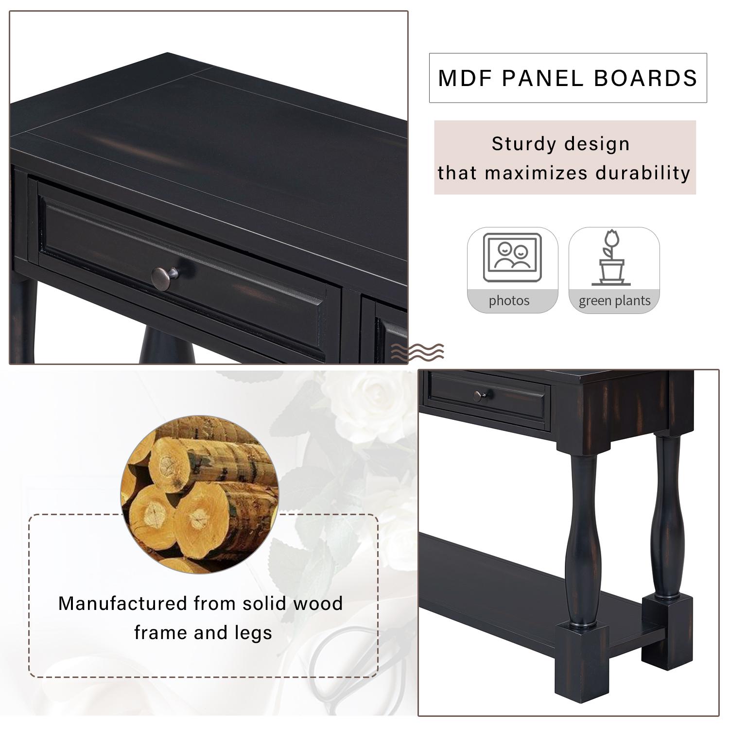 TREXM Console Table 63" Long Console Table with Drawers and Shelf for Entryway, Hallway, Living Room TREXM Console Table 63" Long Console Table with Drawers and Shelf for Entryway, Hallway, Living Room