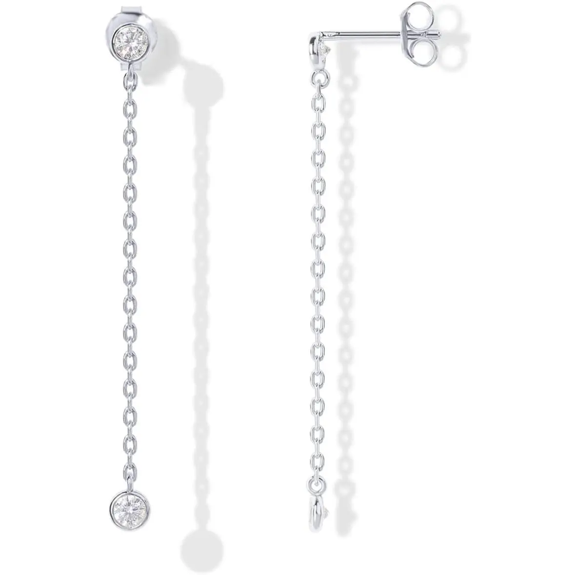 14K Gold Plated 925 Sterling Silver Posts Station Linear Dangle Earrings for Women | Simulated Diamond Chain Drop Earrings