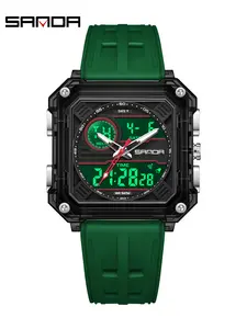 Three Peak Trendy Men's Watch, Multi-Function Electronic Stopwatch, Waterproof Transparent Dial, Casual Style, Analog-Digital Display