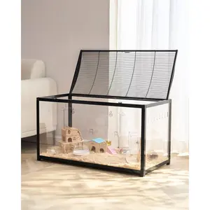 VEVOR Hamster Cage, 360 Viewing Transparent Hamster Habitats, Small Animal Cage, 37.8x 18.5x 21.7 in, Ventilated Pet Mouse Cages with Front Door, Portable Hamster House for Rats, Guinea Pigs