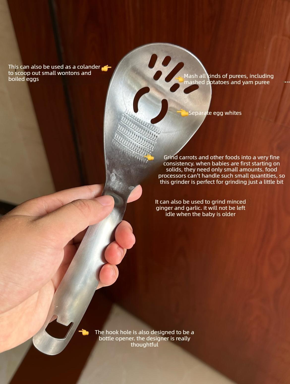 Stainless steel multi-functional grinding spoon, baby food mashing spoon, food-grade cooking strainer, draining spoon