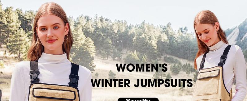 Yousify Women's Army Green Fleece Warm Overalls Winter Casual Jumpsuits with Pockets Ski Bibs Snow Pants S-2XL Basic Fitted Minimalist Sleeveless Strap Strappy Womenswear