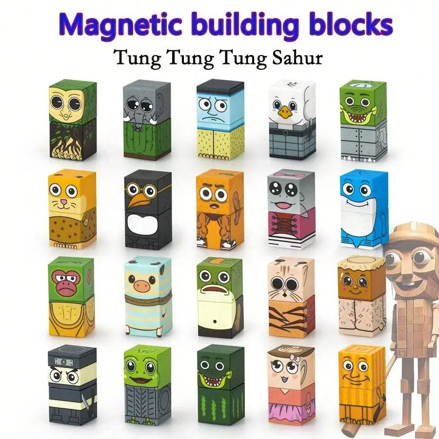 Magnetic Building Blocks Assembly Set, Creative Stacking Cube Model Kit, DIY Character Construction Toy, Tabletop Display Gift for Kids and Collectors
