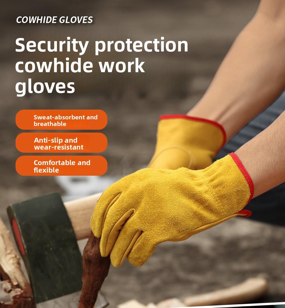 Touch screen gardening garden gloves stab-resistant wear-resistant outdoor camping protective cowhide gloves welder labor insurance gloves