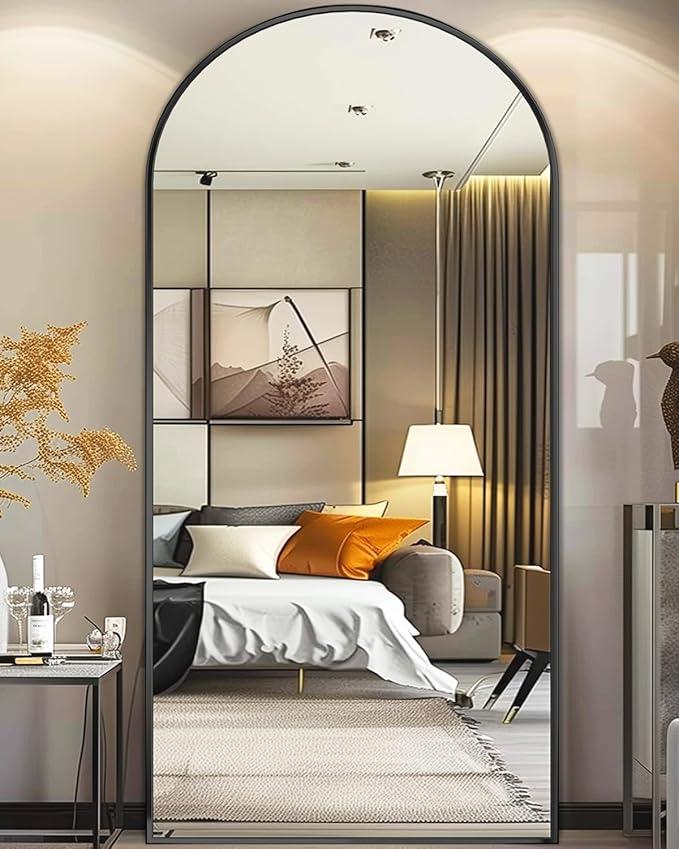 Arched 71"x26" Full Length Mirror Full Body Floor Mirror Standing Hanging or Leaning Wall, Arch Wall Mirror with Stand Aluminum Alloy Thin Frame for Bedroom Cloakroom,Black 71"x26" Arched Full-Length Mirror with Explosion-Proof HD Glass