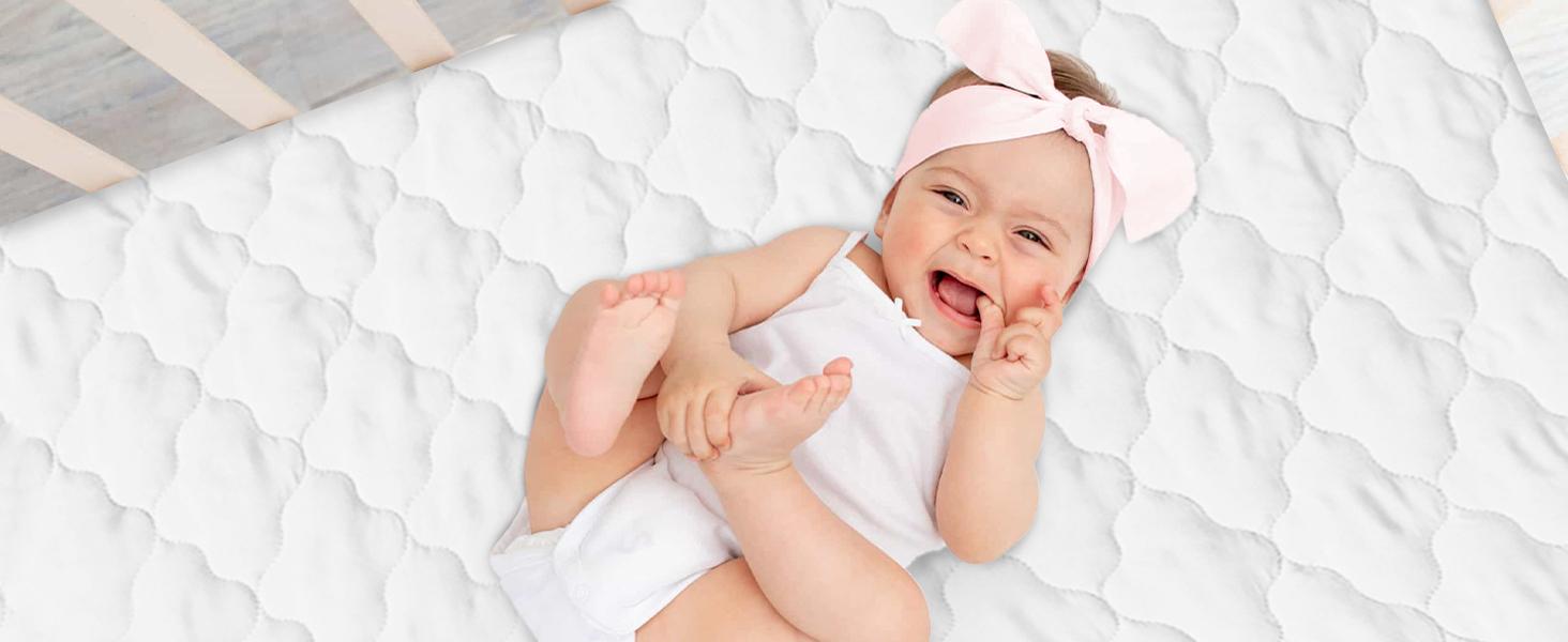 Crib Mattress Protector Sheets Fitted Waterproof Crib Mattress Pad Cover, Noiseless & Machine Wash 100% Absorbent Crib/Toddler Mattress Protector Sheet Quilted, White, 52" x 28"