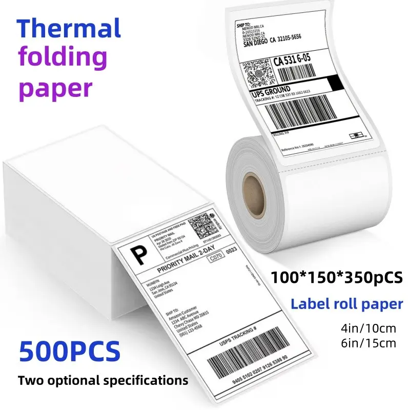 High-Quality Thermal Label Paper, 4x6 Inches, 350/500 Sheets, Ideal for Thermal Printers, Logistics, Transportation, Warehouse Management