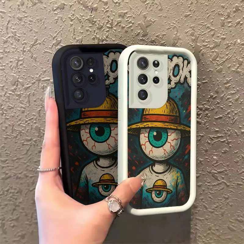 ROOJTMUQB Soft Silicone Phone Case for Samsung GALAXY S21 Ultra, Smoky Eyeball Figure with Straw Hat Celestial Eye Layered Design, Shockproof Durable Enhanced Protection, Mobile Phone Accessories, Gift Idea