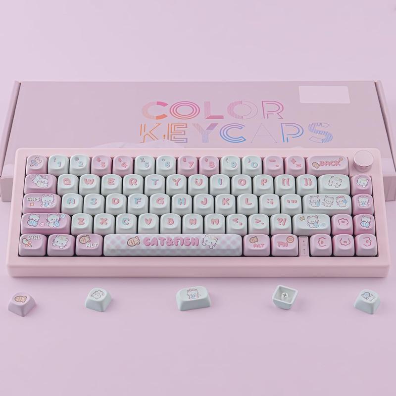 Cute Kitty-cat Keycaps Set 140 Keys Dye-Sublimation MOA Profile Keycaps for Cherry Gateron MX Swithes Mechanical Keyboards