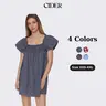 Cider Gingham Mini Dress – Smocked Square Neck Puff Sleeve Cotton, Cottagecore Retro Chic Style for Daily Casual Picnic, High Rise Empire Waist Fit-and-Flare Gown