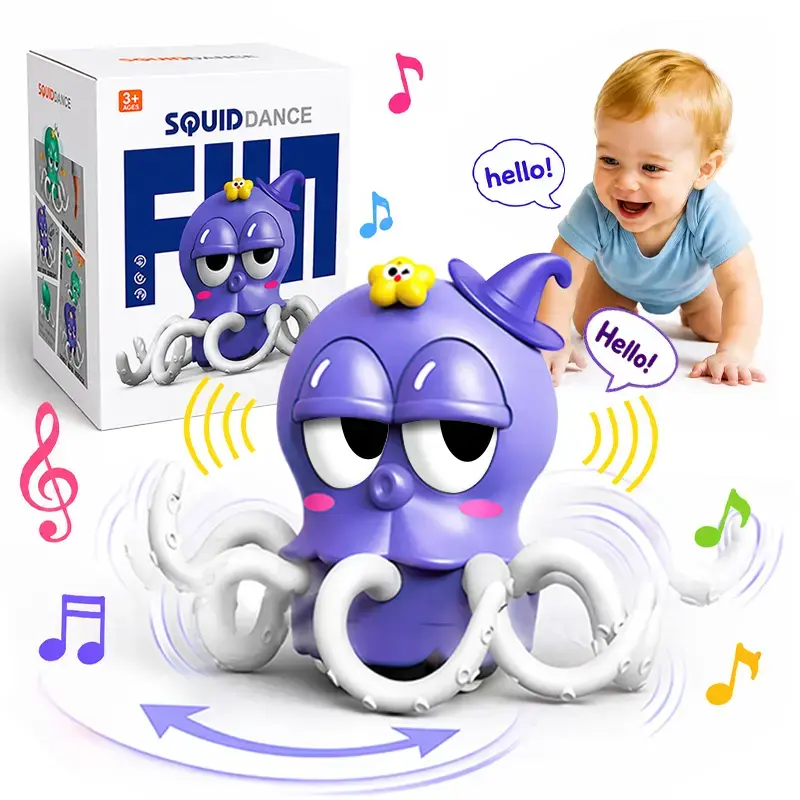 Viral Talking Dancing Squid Toy, Voice Mimicking & Repeating Interactive Electronic Pet with Glowing LED Neon Lights & Catchy Music, Sensory Crawling Chase Wiggling Octopus, Montessori Early Learning Desk Gag Gift for Kids & Adults 3+ Years Old