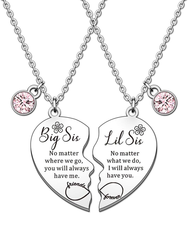 Big Sis Little Sis Matching Heart Necklace, Sisterly Love Necklace, Fashion Jewelry Accessories for Women & Girls