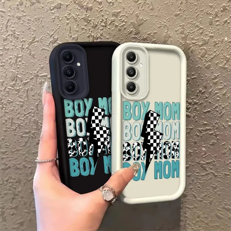 ROOJTNJI2 Full Coverage Galaxy Series Phone Case for Samsung Galaxy S24,S24FE,S24PLUS,S25,S25PLUS,S26,S26PLUS - Enhanced Protection TPU Checkered, HD Print Lightning & "BOY MOM" Art, Celestial Eye Layered, Splash Proof Gift