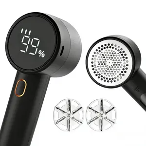 Fabric Shaver, Lint Remover Rechargeable, Electric Portable Sweater Defuzzer with 3 Speeds, 6 Leaf Blades, Digital LED Display to Remove Pilling for Clothes, Furniture, Sweater, Couch, Blanket