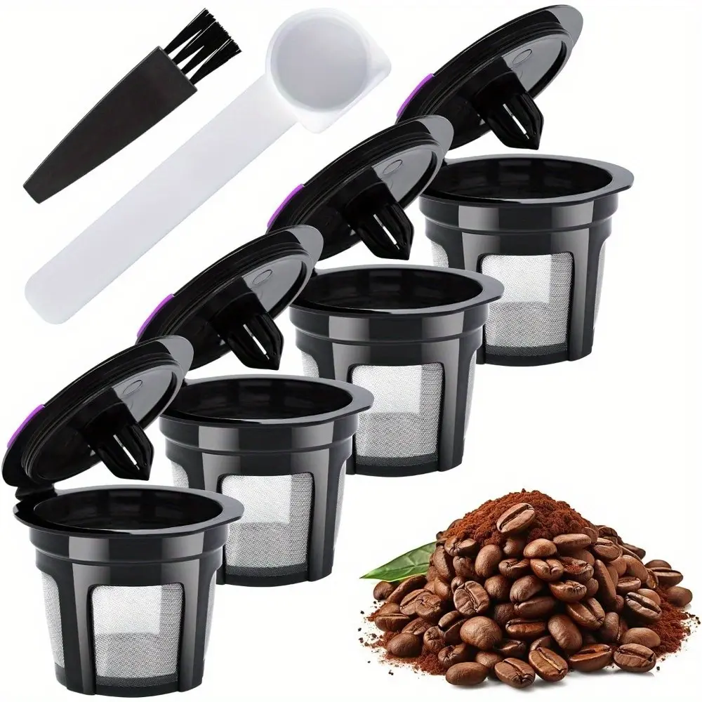 Reusable K-Cup Filters Set of 4, Kitchen Gadgets, Universal Fits Any Coffee Maker, Food Grade Stainless Steel Material, Compatible with Keurig Machines