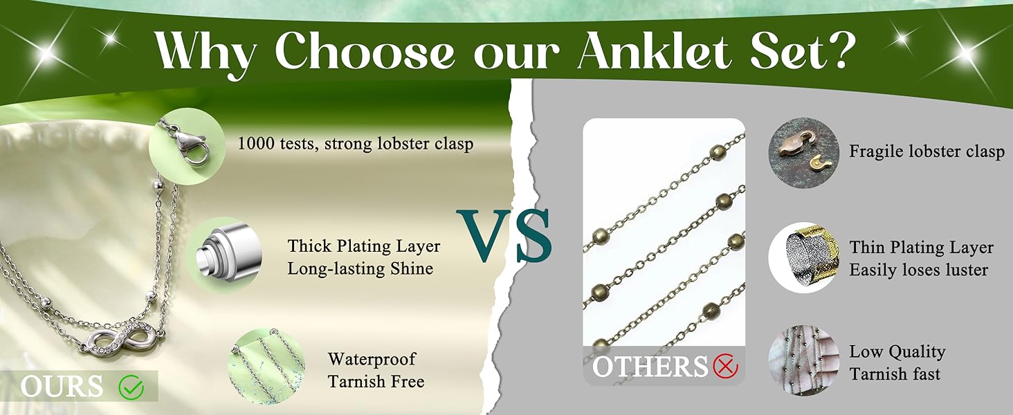 MILACOLATO Stainless Steel Ankle Bracelet for Women Teens Cute Butterfly Sequin Infinity Cross Heart Evil Eye Pendant Layered Anklets Adjustable Foot Jewelry