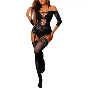 What women should wear in 2026Buitifo Women Sexy Lingerie Fishnet Tights Bodystocking Mini Top Attached Stockings