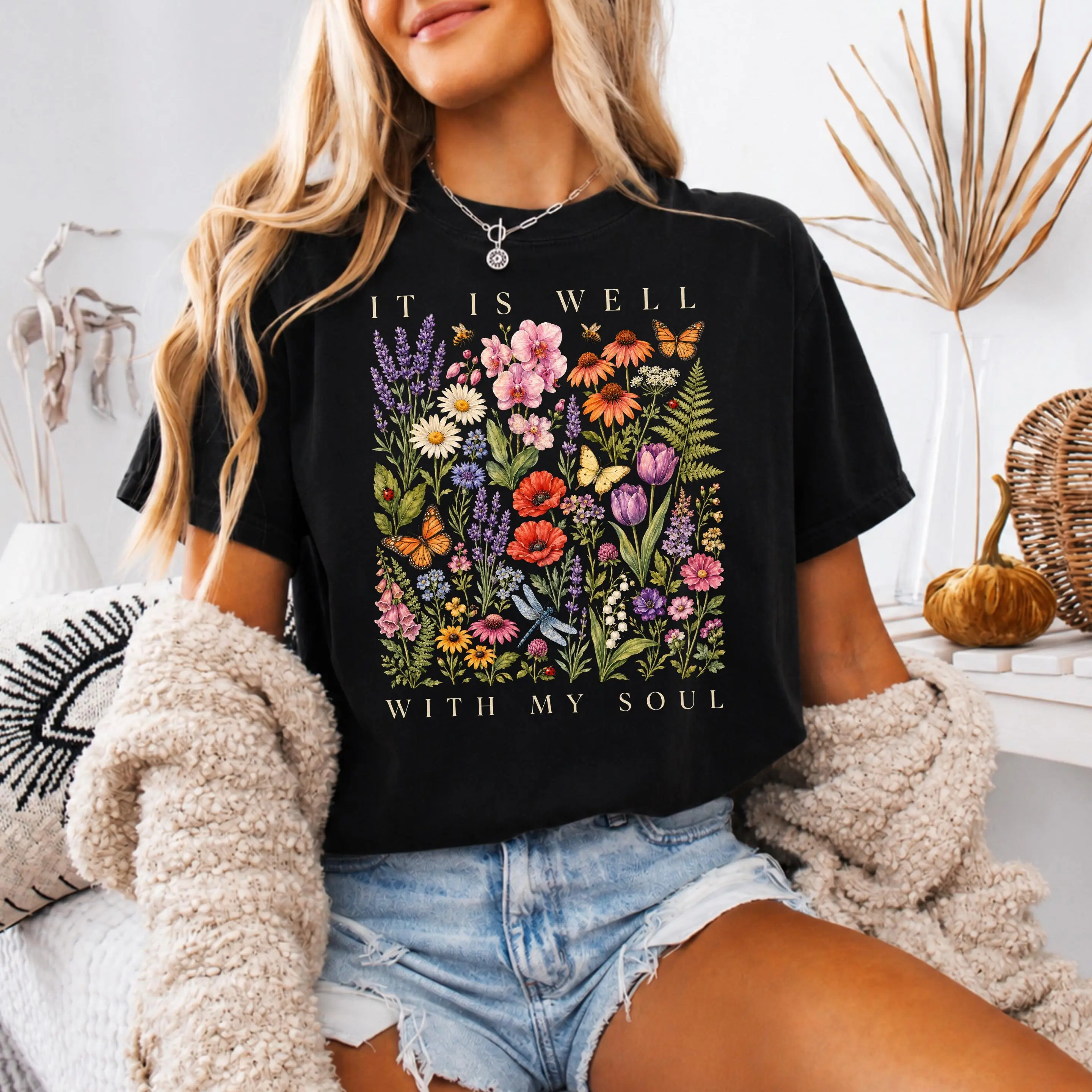Men's Seamless Short-Sleeve Soft Smooth Casual Christian Floral Bible Verse Faith T-Shirt