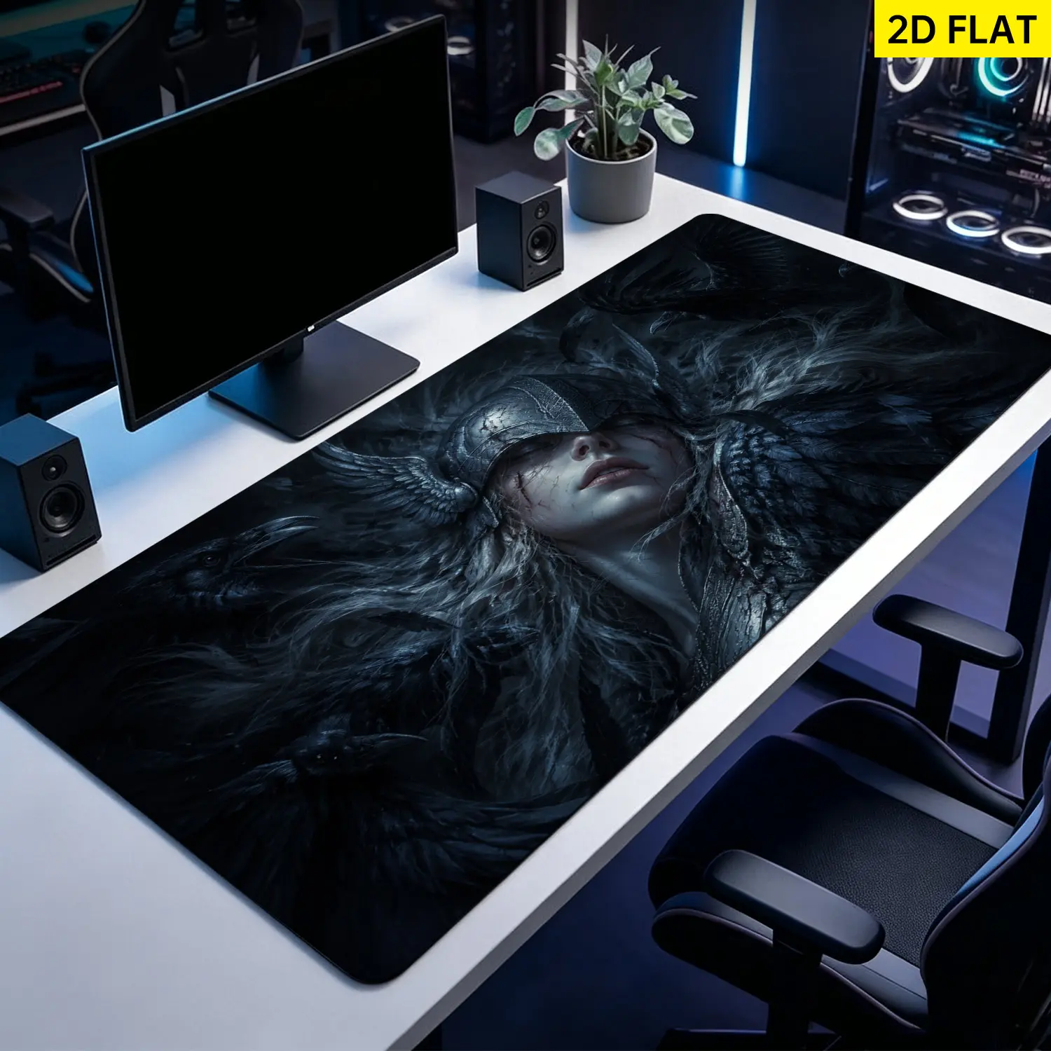Extra Large fantasy warrior maiden with ravens Mouse Pad,Non Slip Rubber Pad,Desktop Decoration Drotection Pad,Washable,Lock Edge Multi Size,Premium Multipurpose Mousepad For Office,Gaming Desk,Gift for Family and Friends
