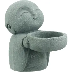 Buddha Sandstone Statues Zen Monk Praying Statue Sculptures Ornament for Wealth Good Luck Feng Shui Decor for Home Office Car Decoration (Jizo Monk)