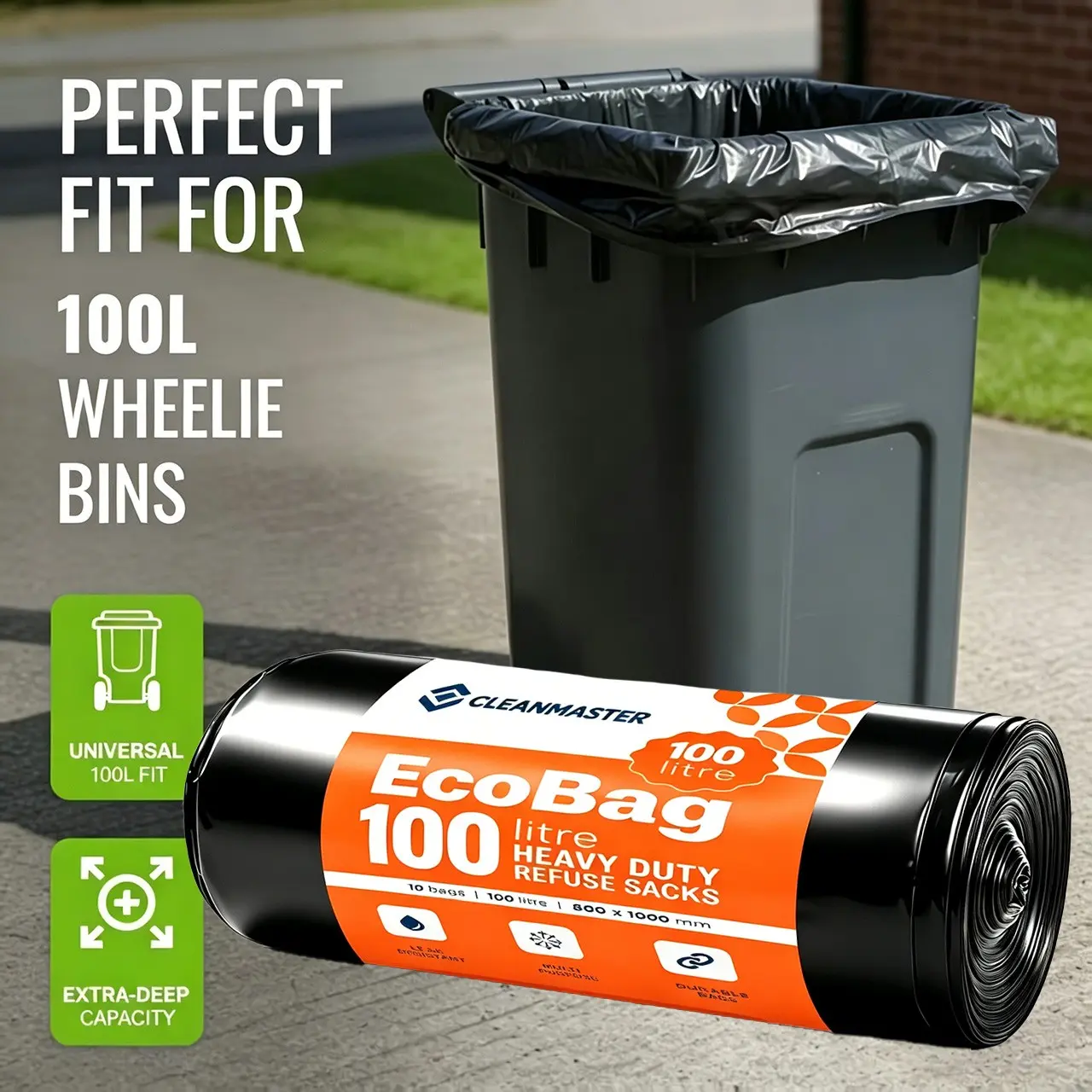 10 Packs Thickened 100L Garbage Bags, Large Capacity Tear-Resistant Plastic Bags, Universal Cleaning Bags for Household and Commercial Use