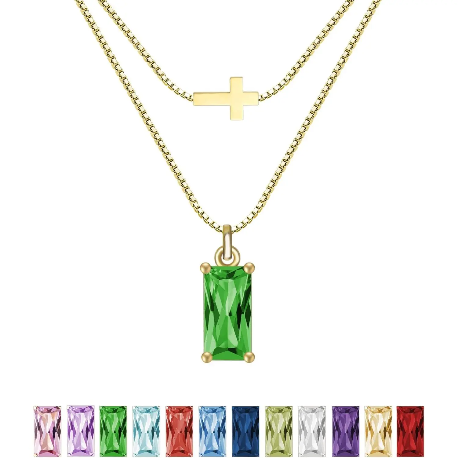 Emerald Birthstone Necklace for Women, 14K Real Gold Plated Dainty Cross Pendant with Cubic Zirconia Charm, Chain Necklace, Birthday Gifts for Women, Jewelry.