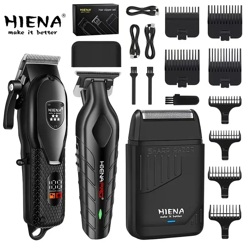 HIENA 3-in-1 Cordless Grooming Kit with USB Fast Charging, Adjustable Blade and Multi-Size Combs, All-in-One for Hair, Beard and Body Trimming, Perfect for Home and Travel, An Ideal Gift for Men, Cordless Trimmers
