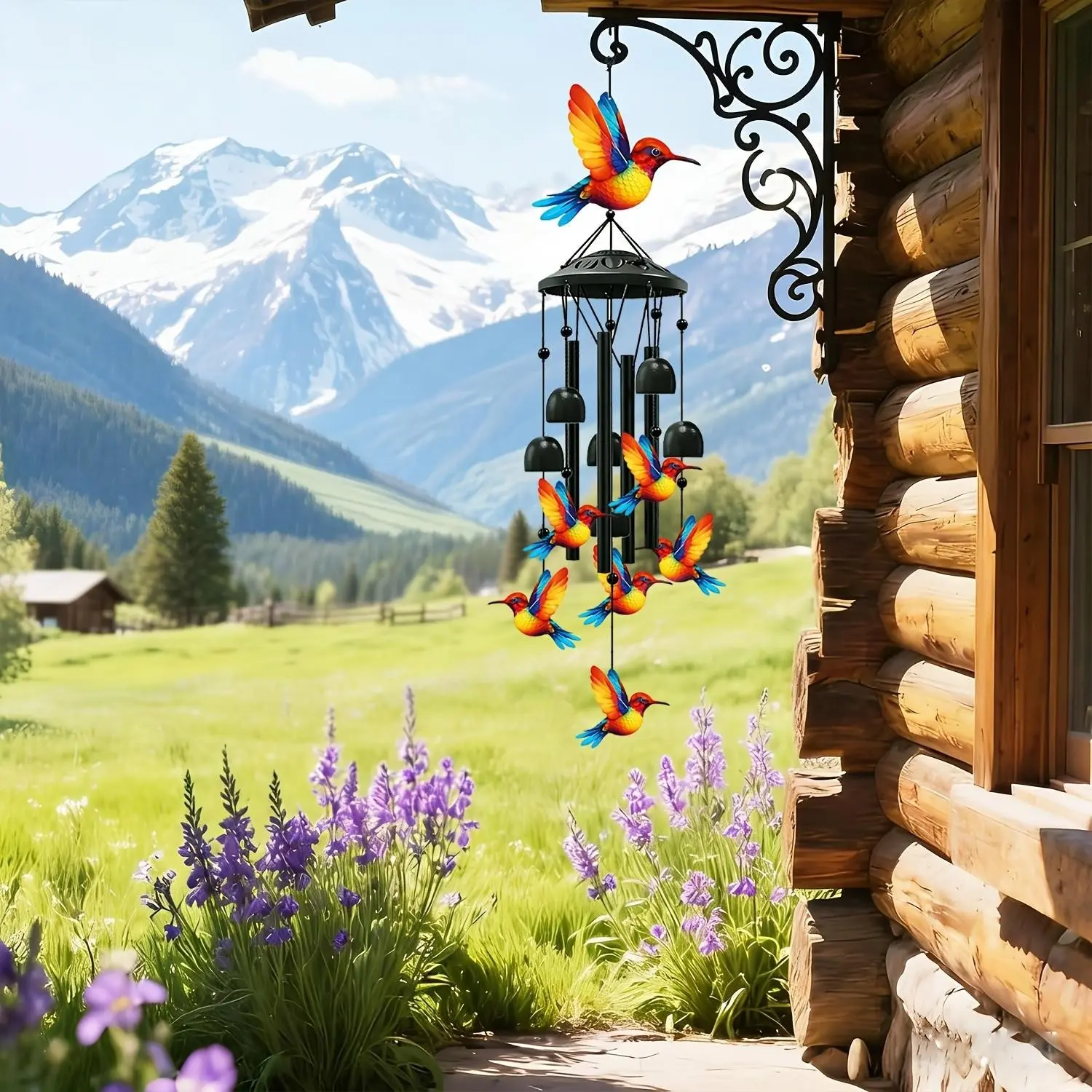 Outdoor Hummingbird Wind Chime, Metal Garden Yard Decor, Durable Waterproof Memorial Gift for Mom Grandma, Mother's Day Present