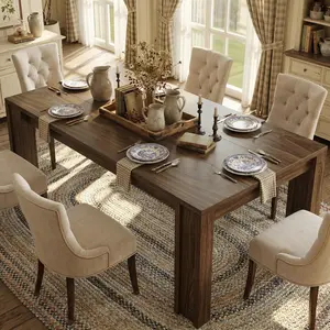 71" Long Dining Table, Farmhouse Rectangular  Sturdy Wood Strip Wood Frame Kitchen Table with Wide H-Legs & Thick Top, for Dining Room, Apartment & Kitchen(No chairs)