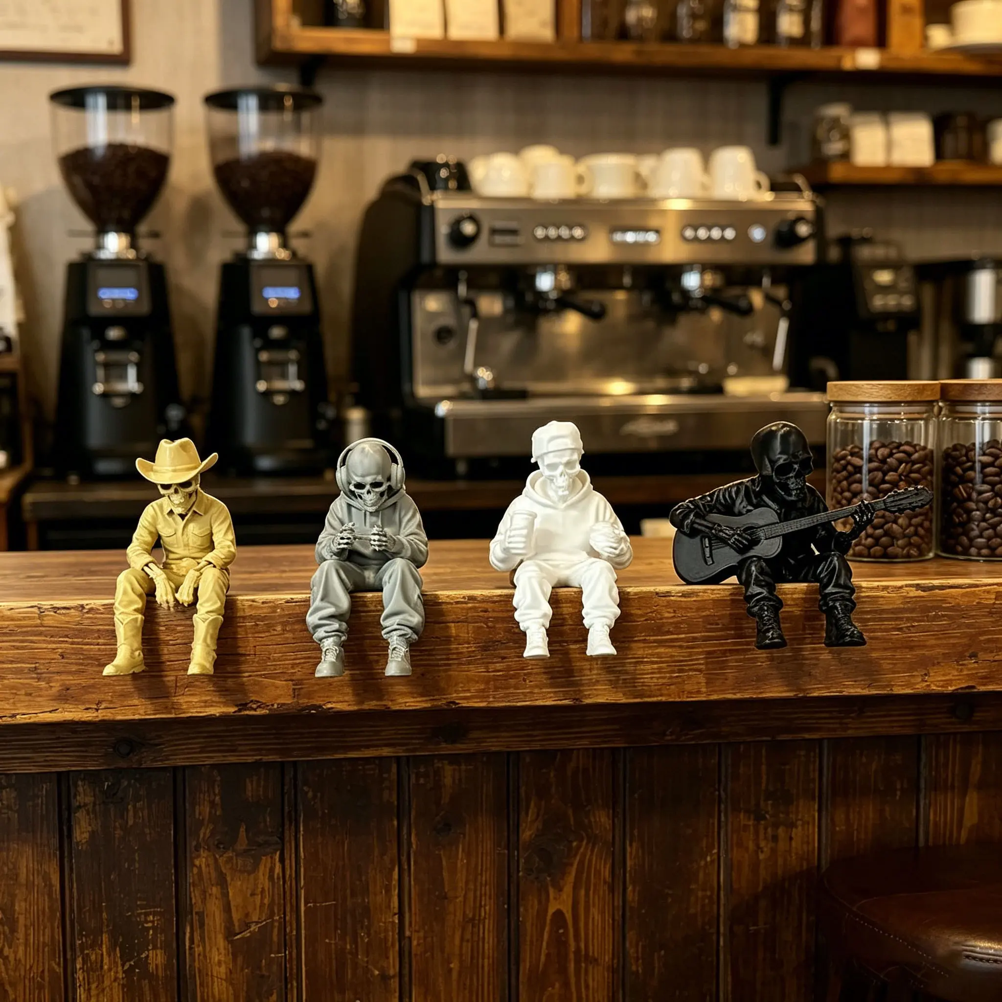 4 Piece Western Desert Style Skeleton Band Sculptures, Statues, Figurines, Pla Material Decorative Ornaments, Halloween Desk Décor, Unique Gifts