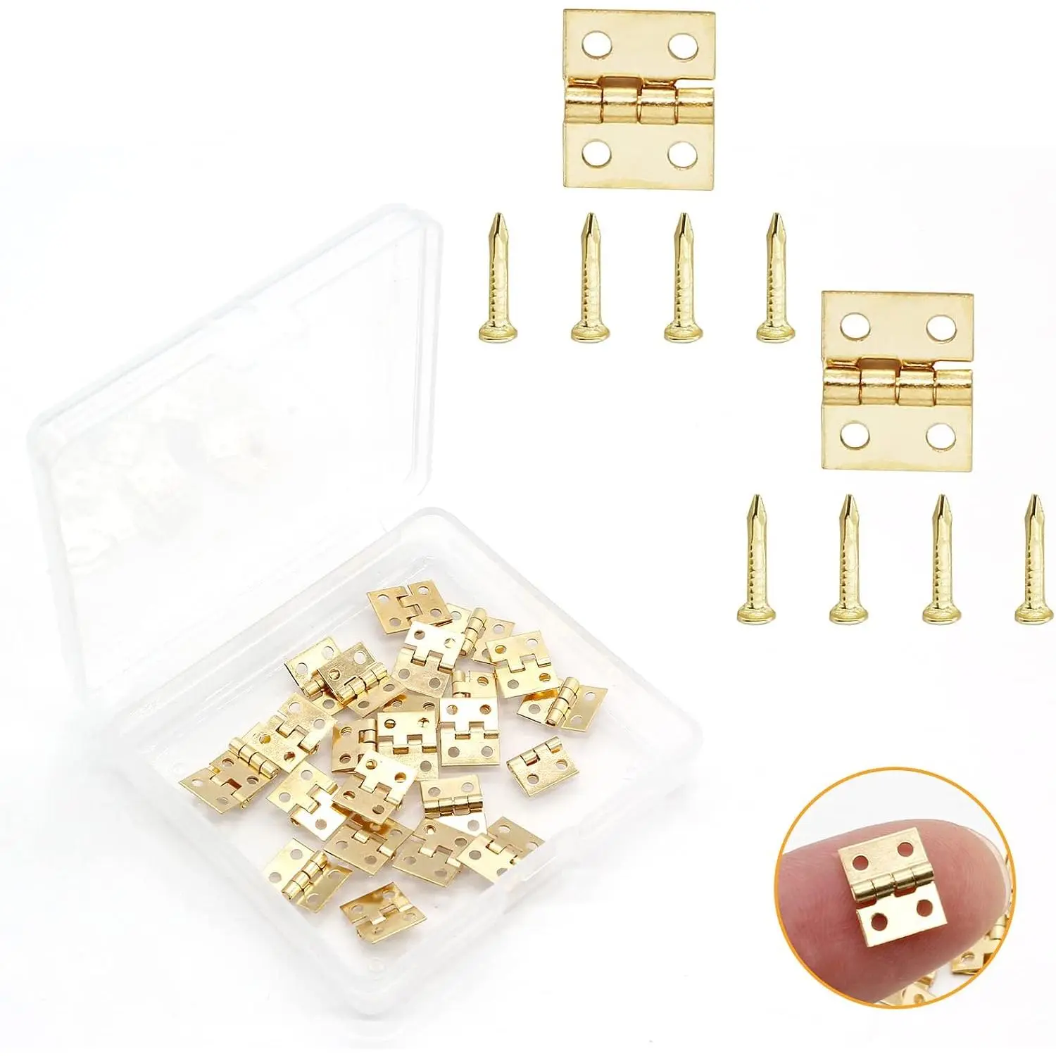Mini Brass Hinges, 10x8mm, Golden, 24 count | 180  Rotation, Miniature Furniture Hardware, For  Box Closet DIY, Includes Mounting Nails