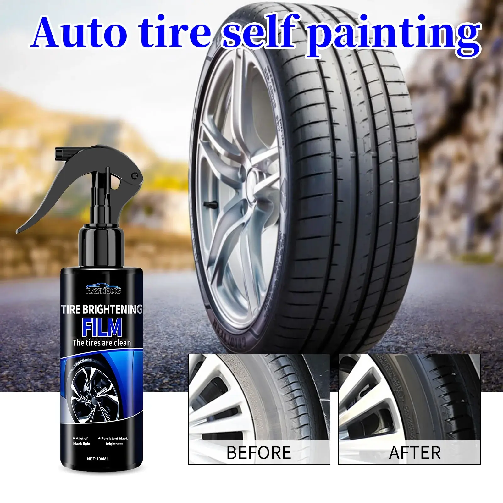 Tire Coating Spray, 100ml Waterproof Car Sealant - Wipe-On, High Gloss Finish, Glossy Shine, Effective on Tires, Easy-to-Use Lasting Protection for Auto Detailing
