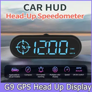 G9 Car Hud Display, GPS Speedometer, Switchable Km/h and Mph, Multi-Color Digital, HD Compass, Auto Light Detection, Fatigue Alert, All Vehicles