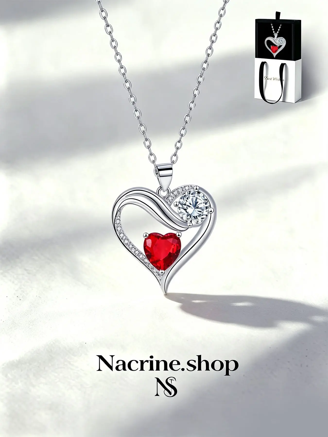 Jumping Heart Luxury Ruby Necklace, Perfect Gift for Loved Ones, Birthday, Anniversary, Valentine's Day, Christmas, Stainless Steel Chain