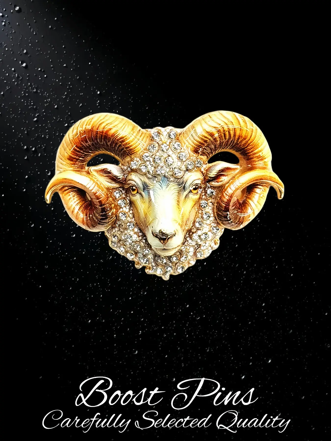 Vintage Ram Head Enamel Brooch Crystal Rhinestone Animal Lapel Pin Retro Big Horn Sheep Badge Statement Brooches For Women Men Suit Coat Jacket Jewelry Accessory Fashion Gift Daily Casual Party Banquet Wear