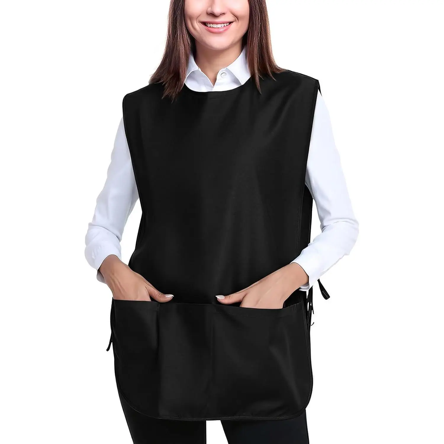 BOHARERS Unisex Full-Length Smock Cobbler Apron - Workwear with Side Ties, 3 Pockets for Chef Kitchen Duty, Cleaning