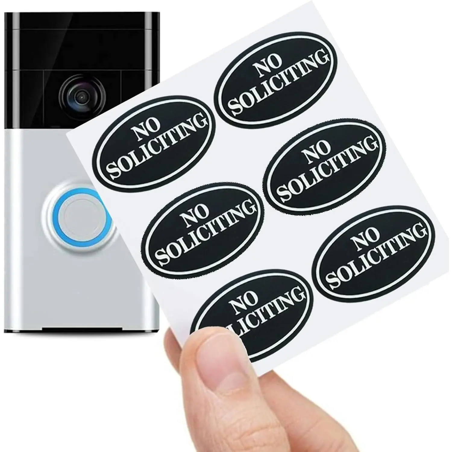 6-Piece Small No Soliciting Signs for House Front Door, Weatherproof with Glow-in-the-Dark Stickers (1.4 inches x 0.8 inches) for Camera & Light Doorbells & Intercoms, Family-Focused Neighbour-Friendly Home Security Solutions with Night Visibility, Neighb