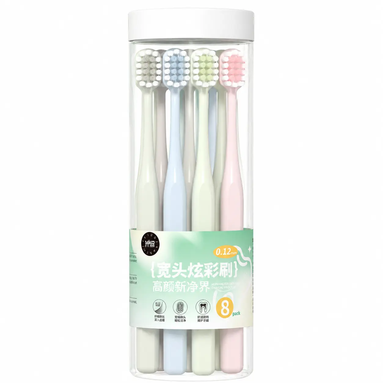 Soft-Bristled Toothbrushes with Extra-Wide Heads, Densely Planted Square-Hole Bristle Design for Deep Cleaning — 8-Piece Family Pack in Convenient Storage Container