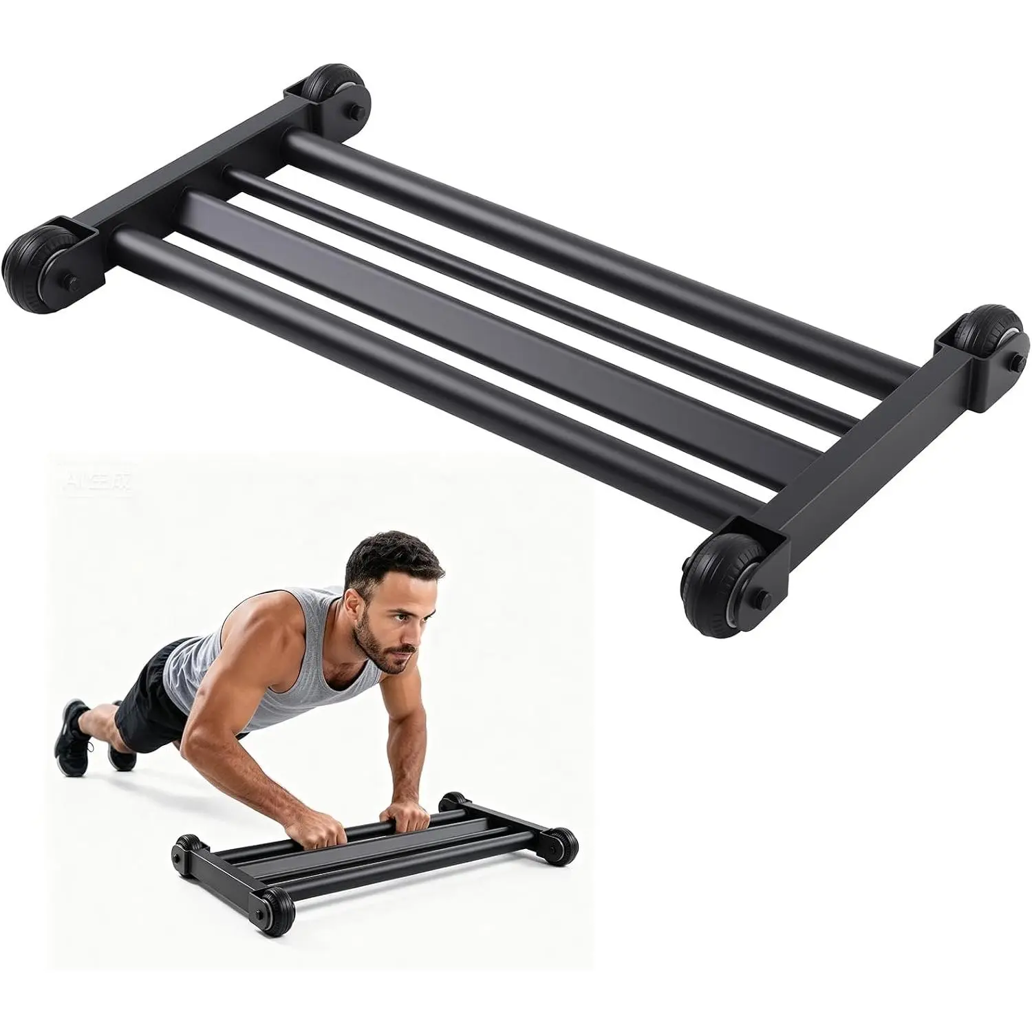 Heavy‑Duty Glute Ham Glider,Ab Glute Machine with V Bar,Multi-Function Exercise Wheels for  Gym