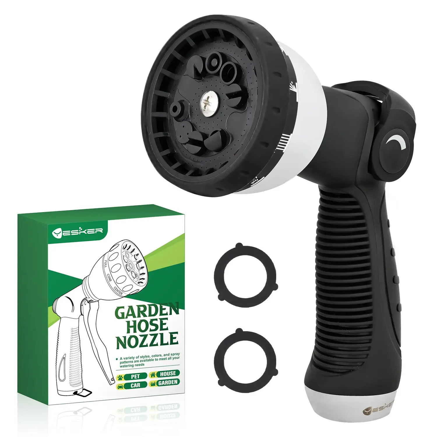 Yesker Garden Hose Nozzle Water Hose Sprayer Nozzle Adjustable 10 Spray Patterns Heavy Duty Metal Nozzles Thumb Control w Non-Slip Grip for Outdoor Watering Plants Lawn Washing Car Pets, Black fathersdaygift