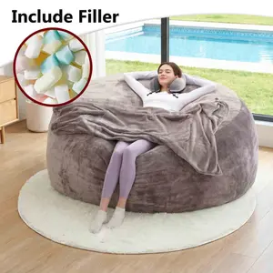 3FT/4FT/7FT No Gift, 5FT/Jumbo with 3 Gifts Bean Bag (with Filler) Lazy sofa Beanbag Chairs For Adults Ship Free High-Rebound Memory Foam Filling Furniture Flannel Cover Removable Modern Upholstered Sofa