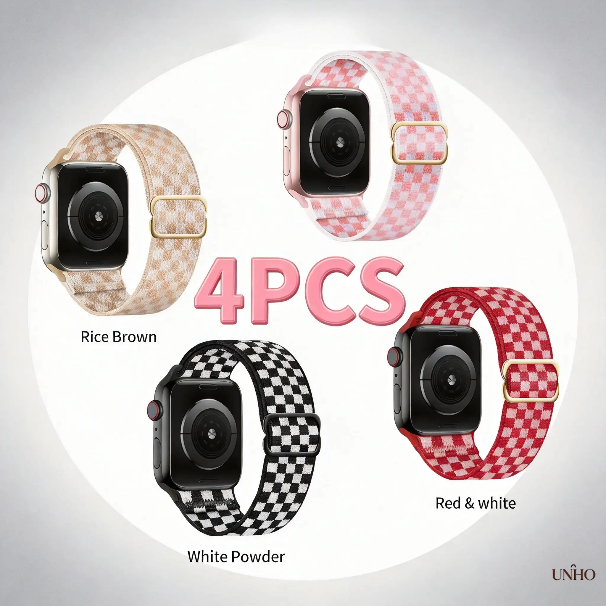 4 Pack Grid Pattern Elastic Nylon Watch Bands, Soft Breathable Fabric Straps With Adjustable Slide Buckle, Compatible With Apple Watch Series 11, Lightweight Wearable Accessory For Daily Casual Outdoor Activities & Sports Training, Only Replacement Watch