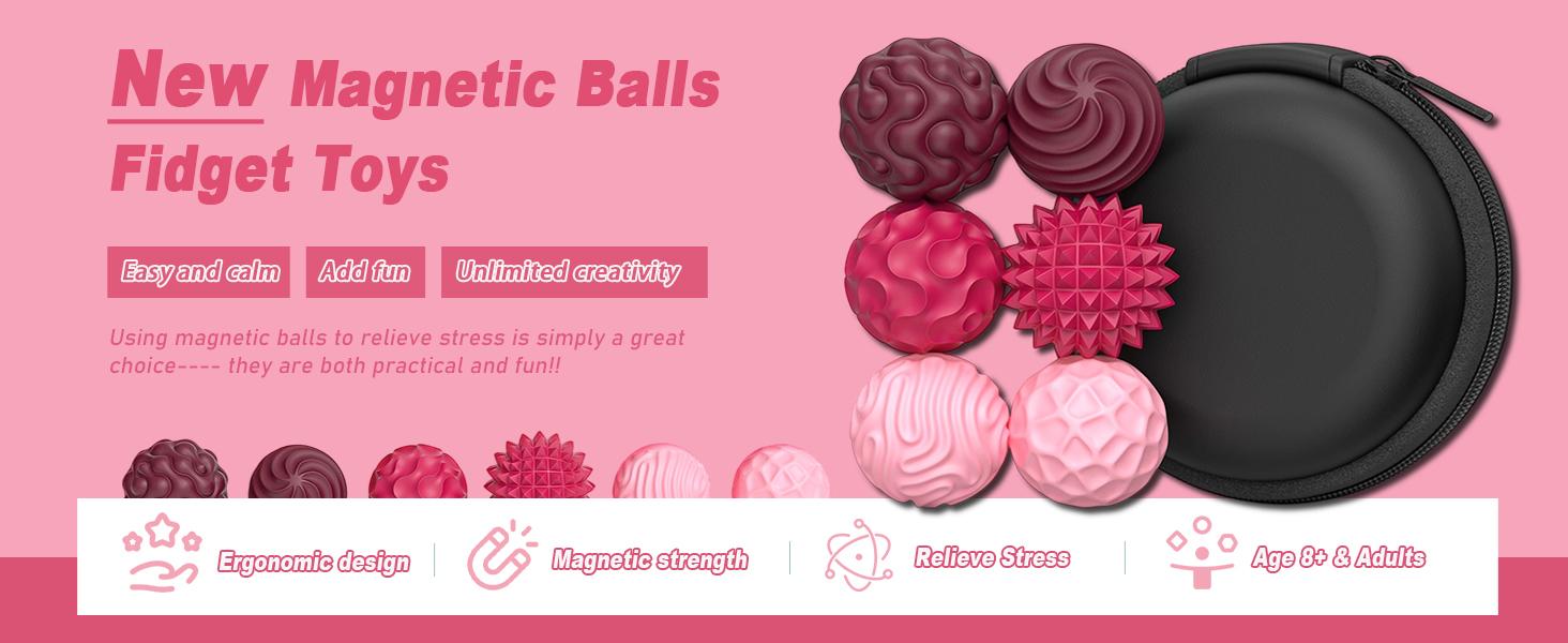 Silicone Ball Set, 6 Counts/set Fidgeting Relax Toys with Elastic TextureSensory Magnetic Fidget Balls, ADHD Anxiety Calm Down Tool, Fun Textures Roller Travel Toys Gift,ADHDFidgetToys, Valentine's Day and New Year's gift