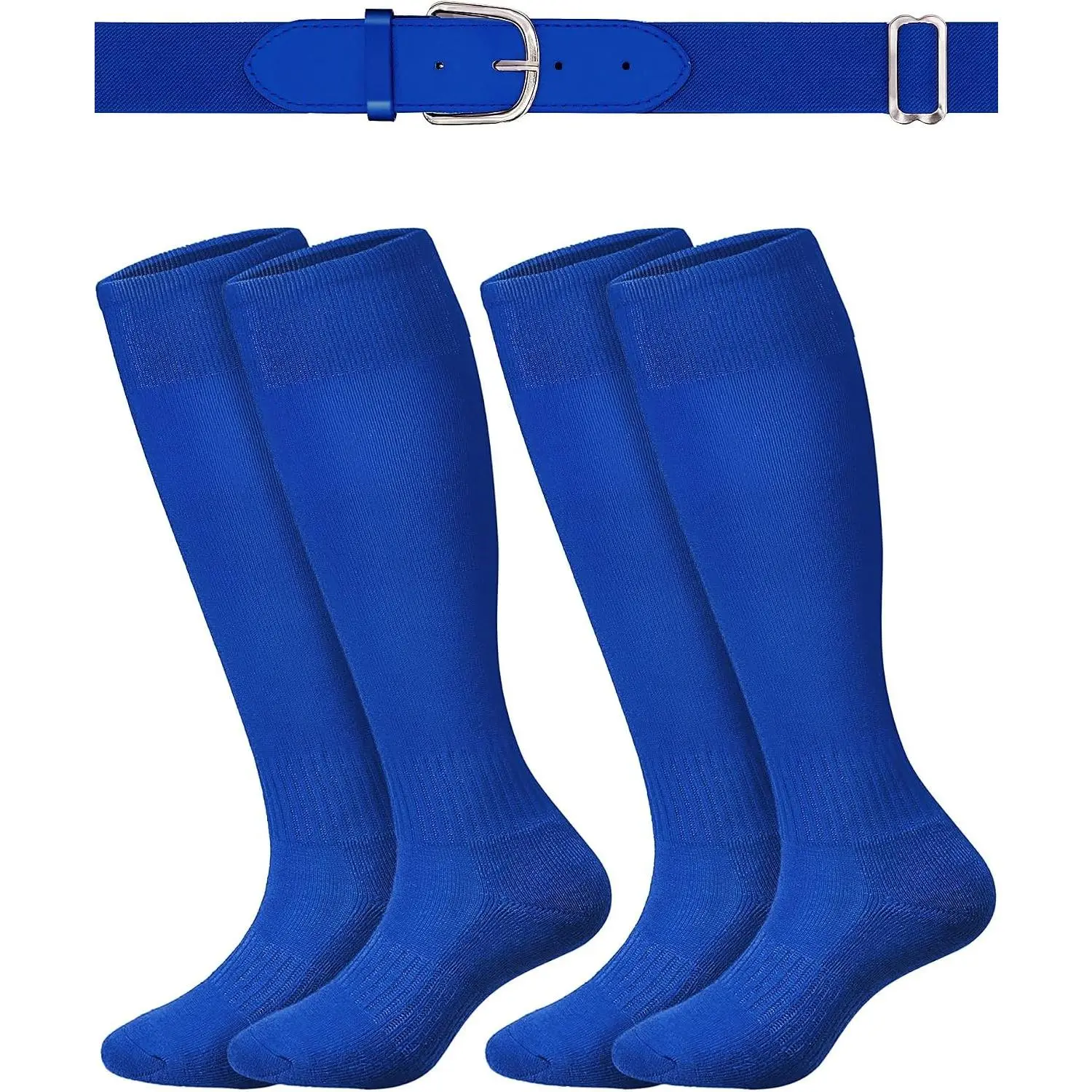 2 Pair Royal Blue Softball Socks and 1 Baseball Belts Combo Gold Adjustable Elastic Men's Baseball Belt Athletic Sock Moisture-Wicking for Youth Medium