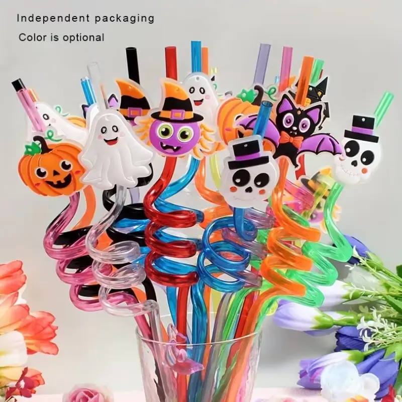 Halloween Reusable Pet Straws, Bat Skull Pumpkin Spider Witch Design, 12/24 Pack, Perfect for Birthday and Halloween Parties