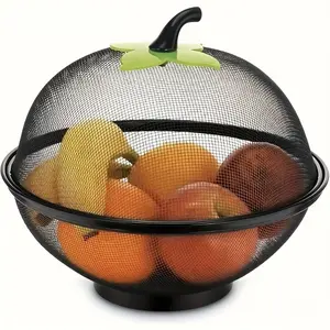2 Piece Metal Fruit Basket with Mesh Cover, Rust Resistant, Ventilated, Durable, Kitchen, Camping, Picnic, Christmas Decor