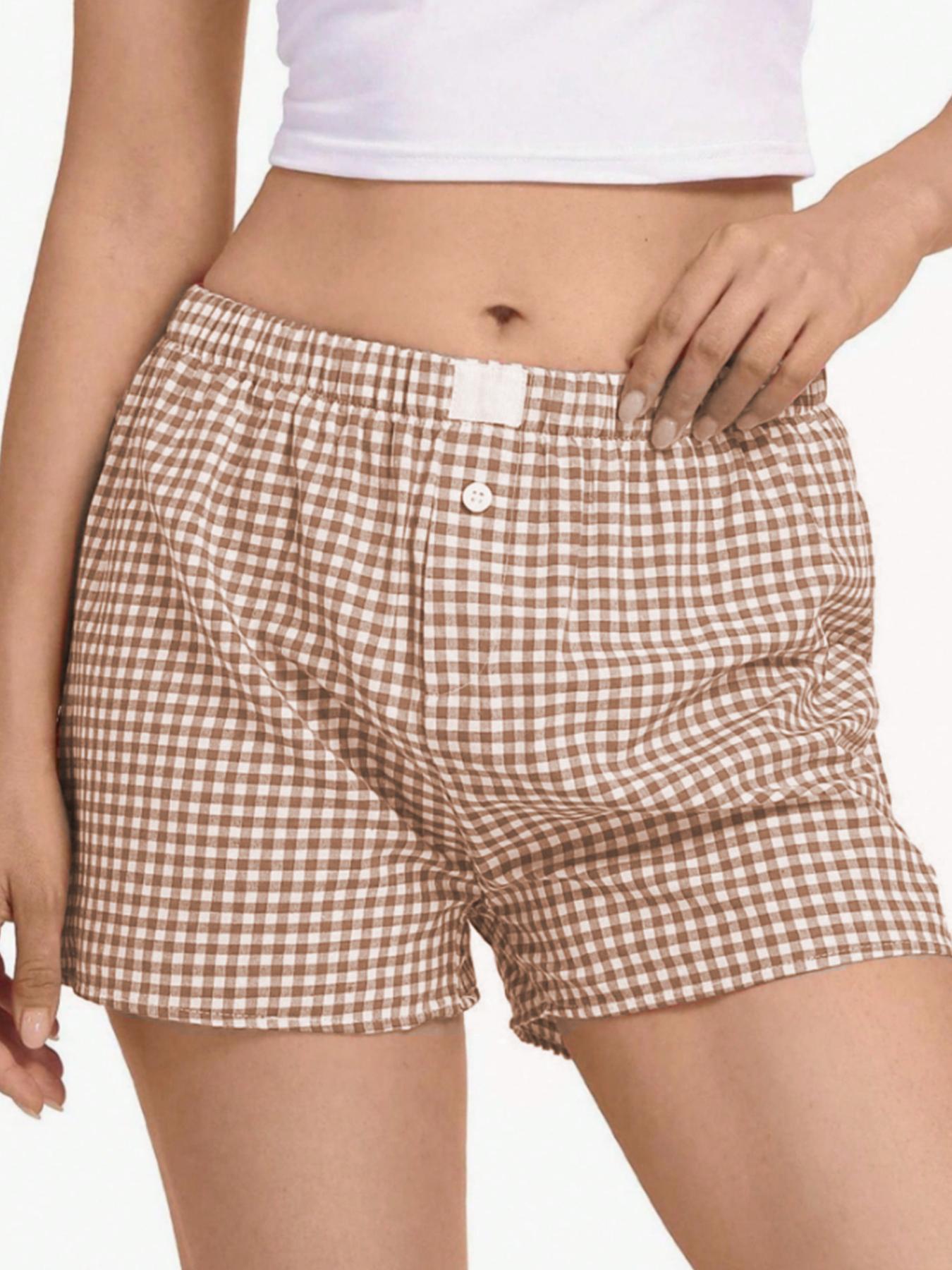 Women's Plaid Print Pajama Shorts, Casual Comfy Breathable Pajama Shorts for Daily Wear, Ladies Sleepwear Loungewear for Summer
