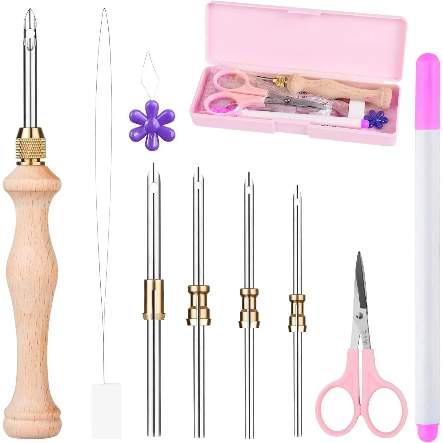 Adjustable Punch Needle Tool with 5 Needles and Storage Box | Embroidery Punch Needle Kits for Adults Beginners DIY Craft, Perfect for Decoration and GiftsGift